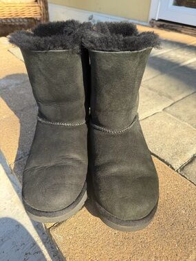 UGG Kids Black Suede Shearling Booties